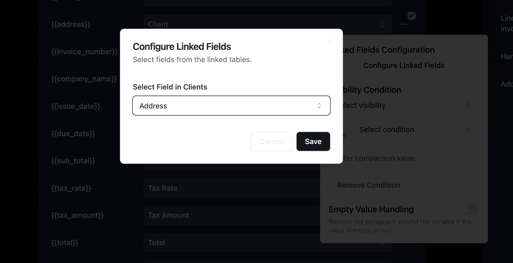Configure linked field