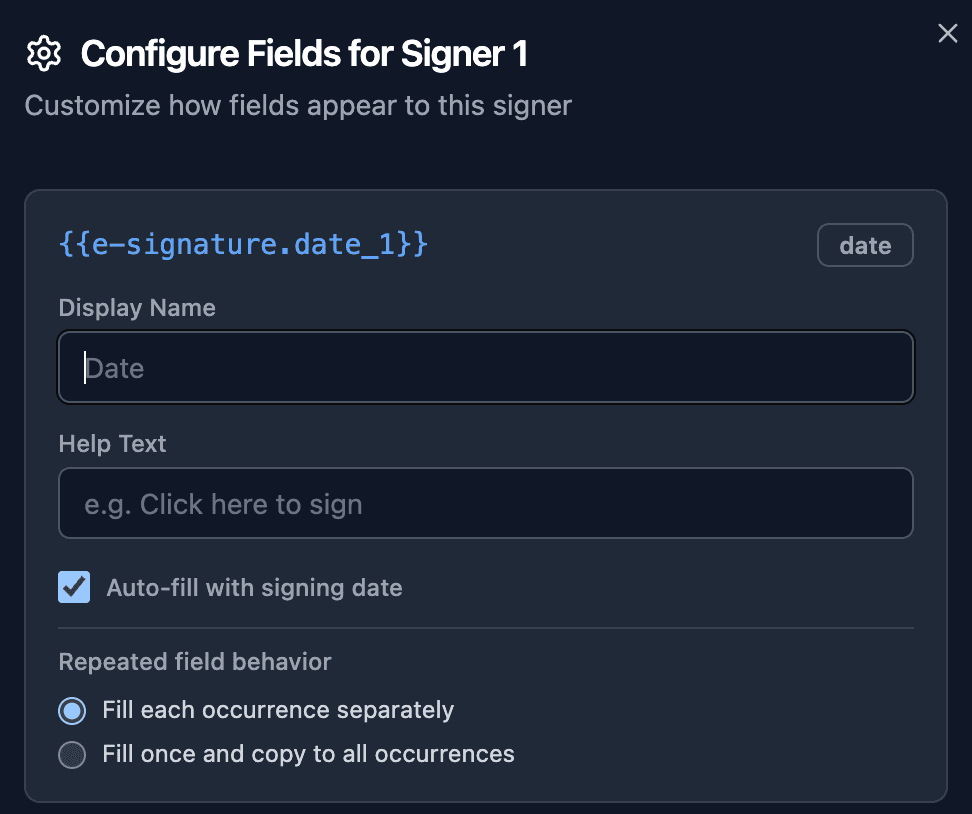 Repeated field behavior radio buttons in the field config modal