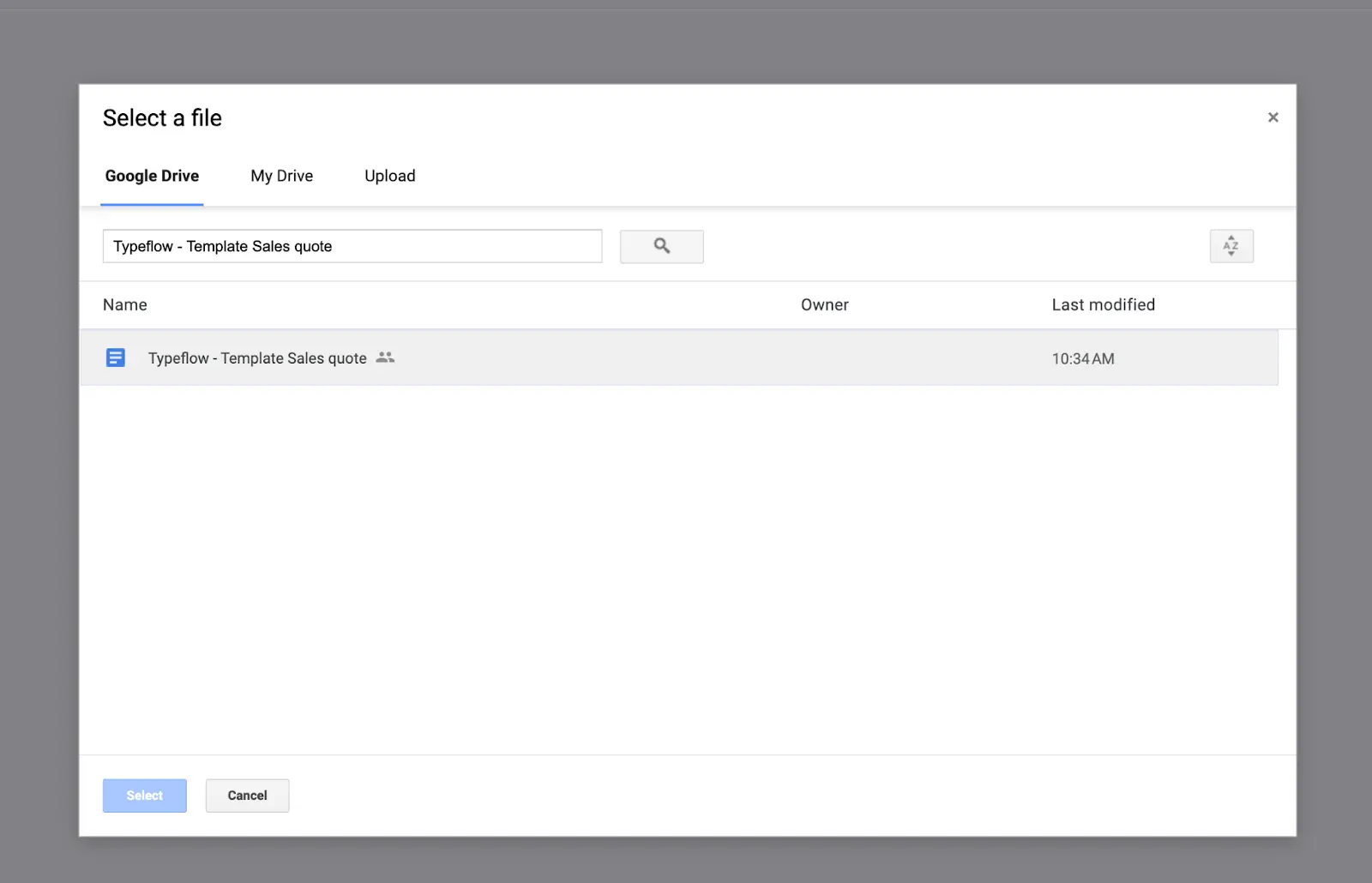 Choose template with Google App Picker