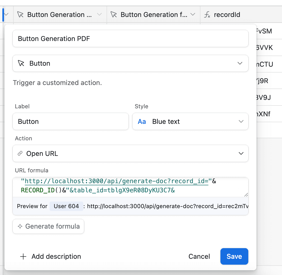 Implement Button generation PDF in Airtable