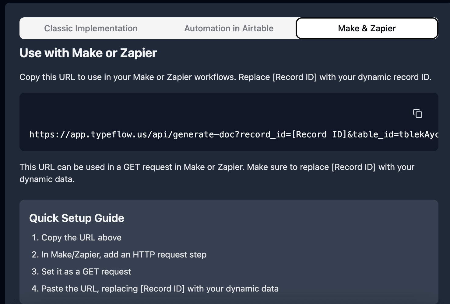 Find Make & Zapier implementation in Typeflow