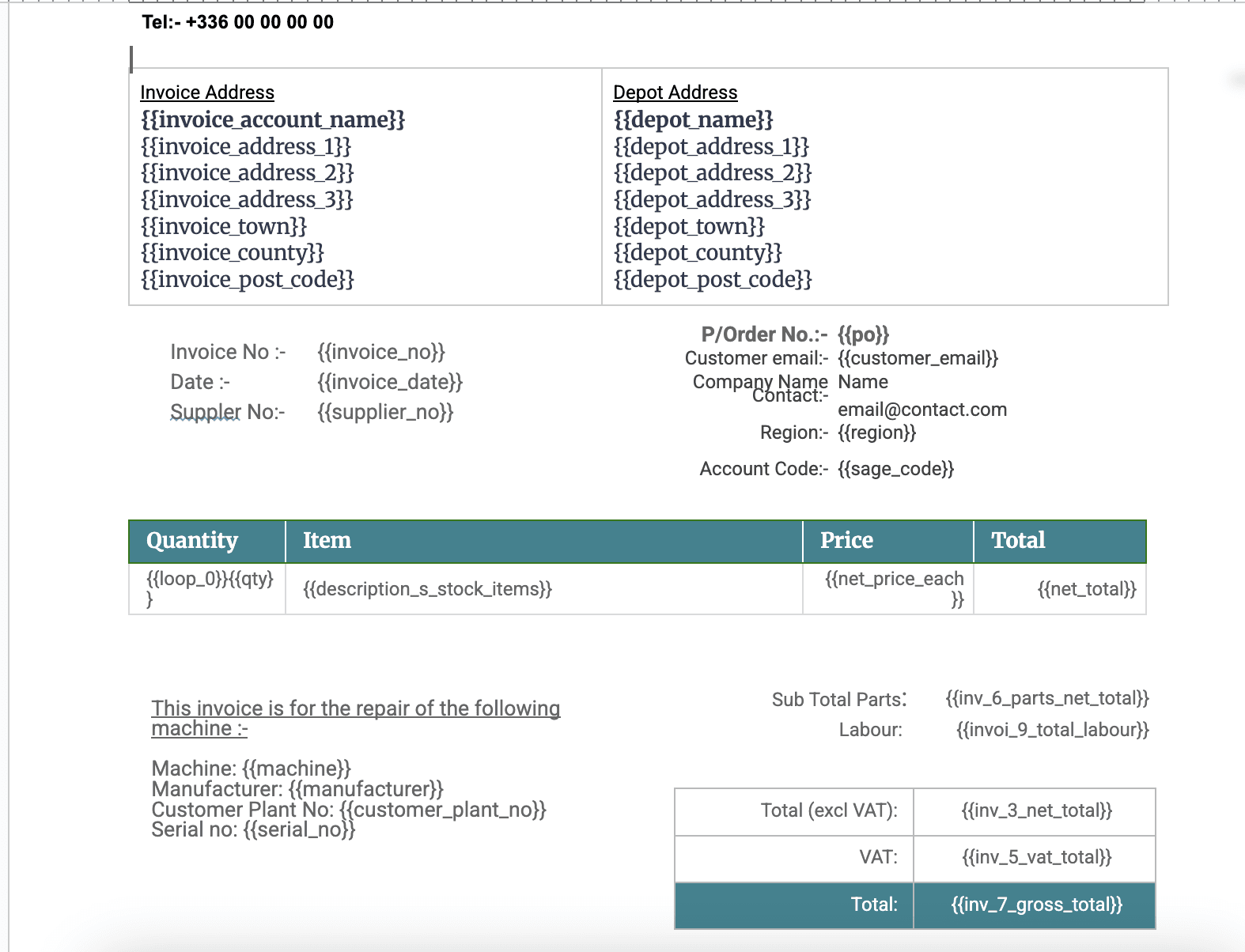 Invoice with Notes