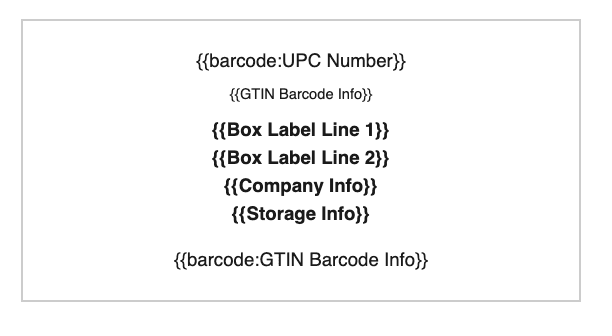 TypeFlow template editor showing barcode placeholder variables for EAN-13 and Code 128 barcodes on a product label