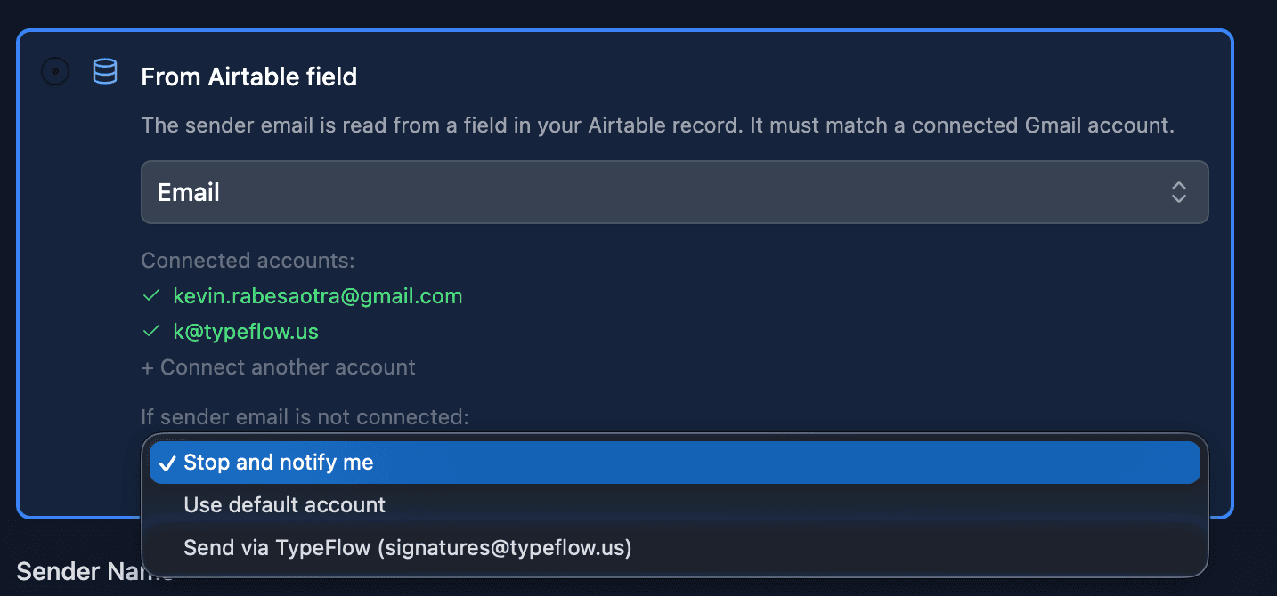 Failure policy dropdown with three options