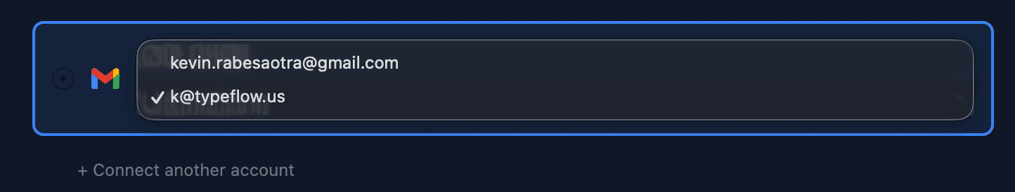 Gmail account dropdown showing multiple connected accounts