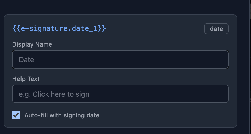 Auto-fill with signing date checkbox in field configuration