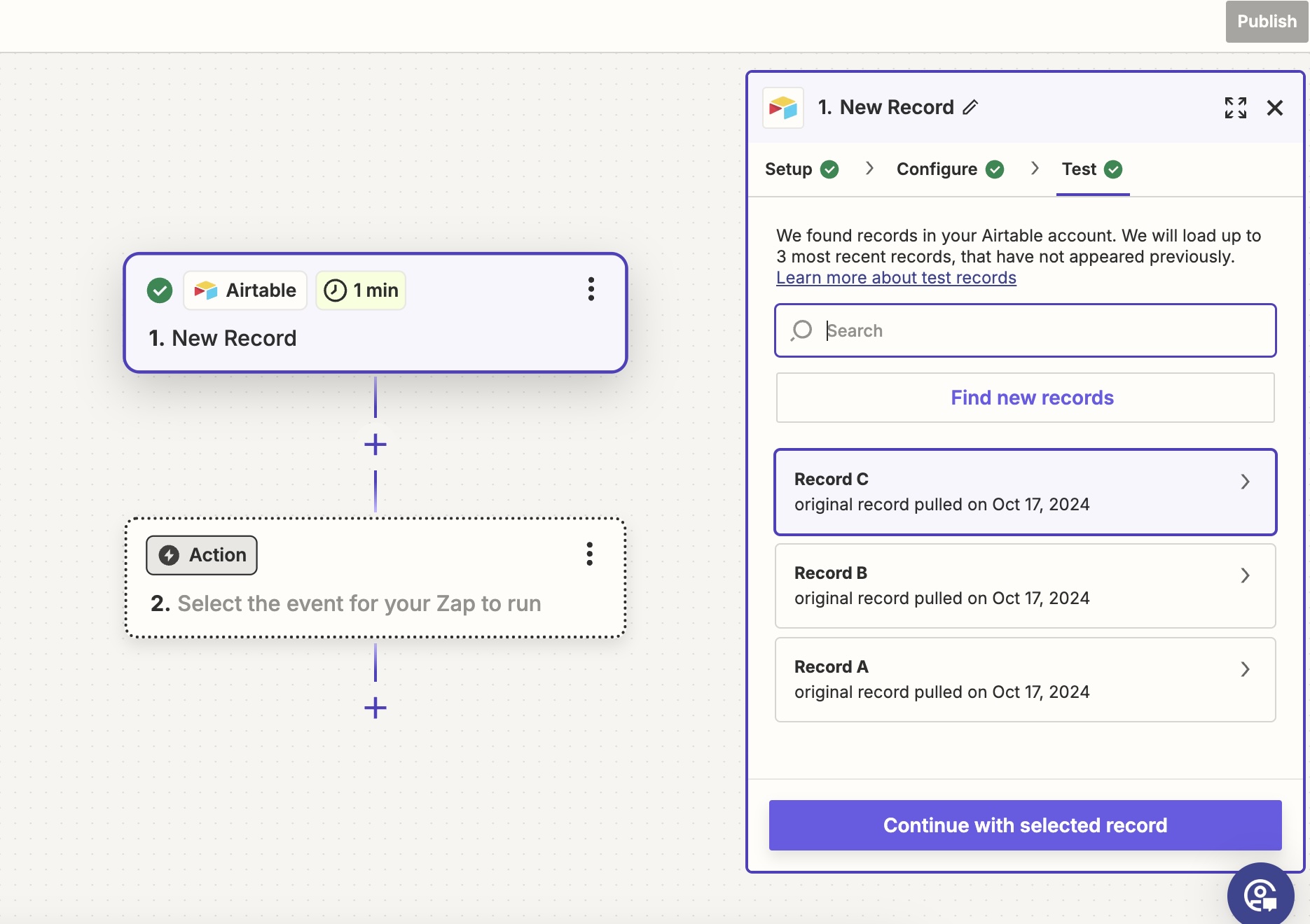 Retrieve the latest records from the Airtable table selected