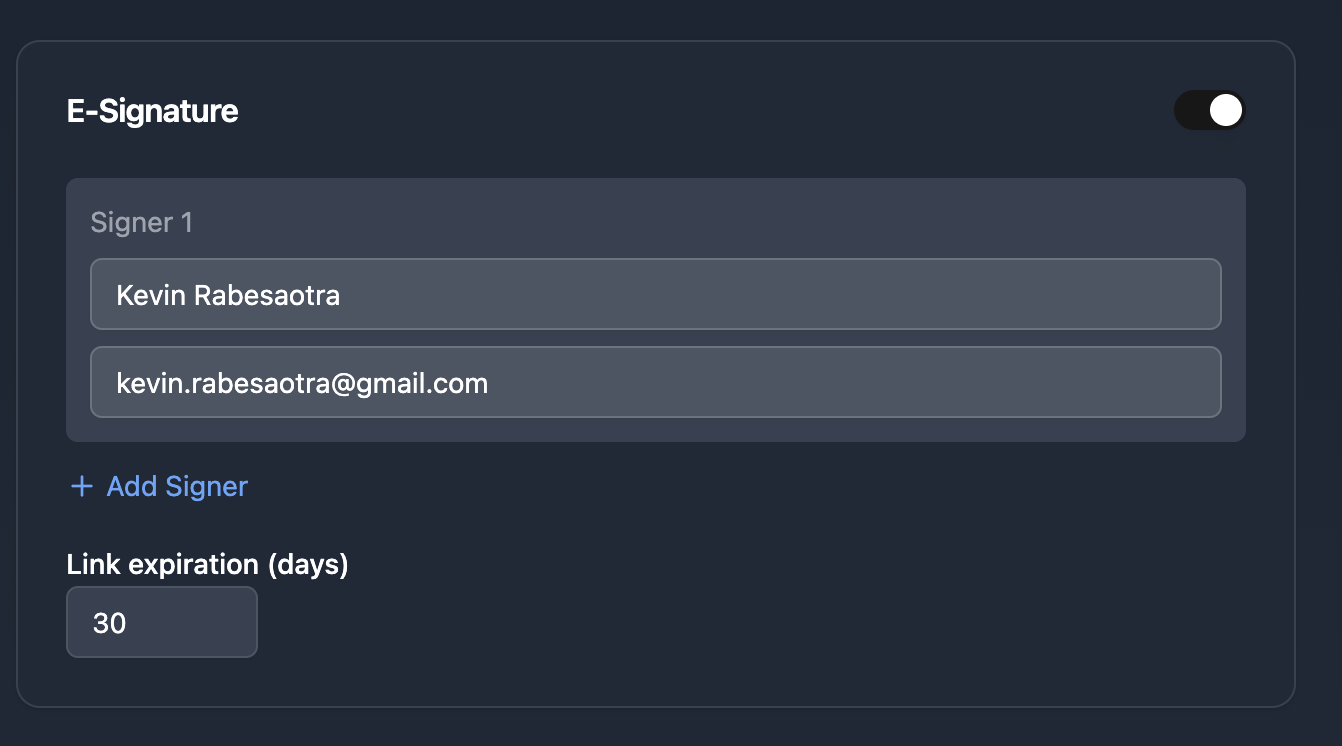Enable e-signature and configure signers