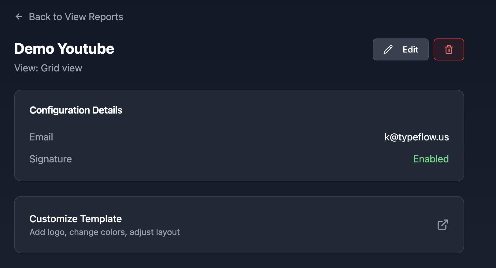 Configuration summary with Customize Template button