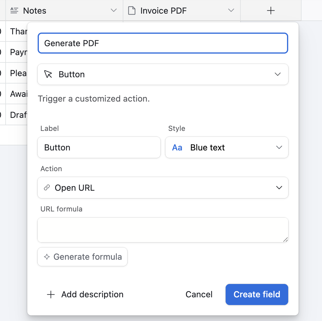 Airtable button field for PDF generation