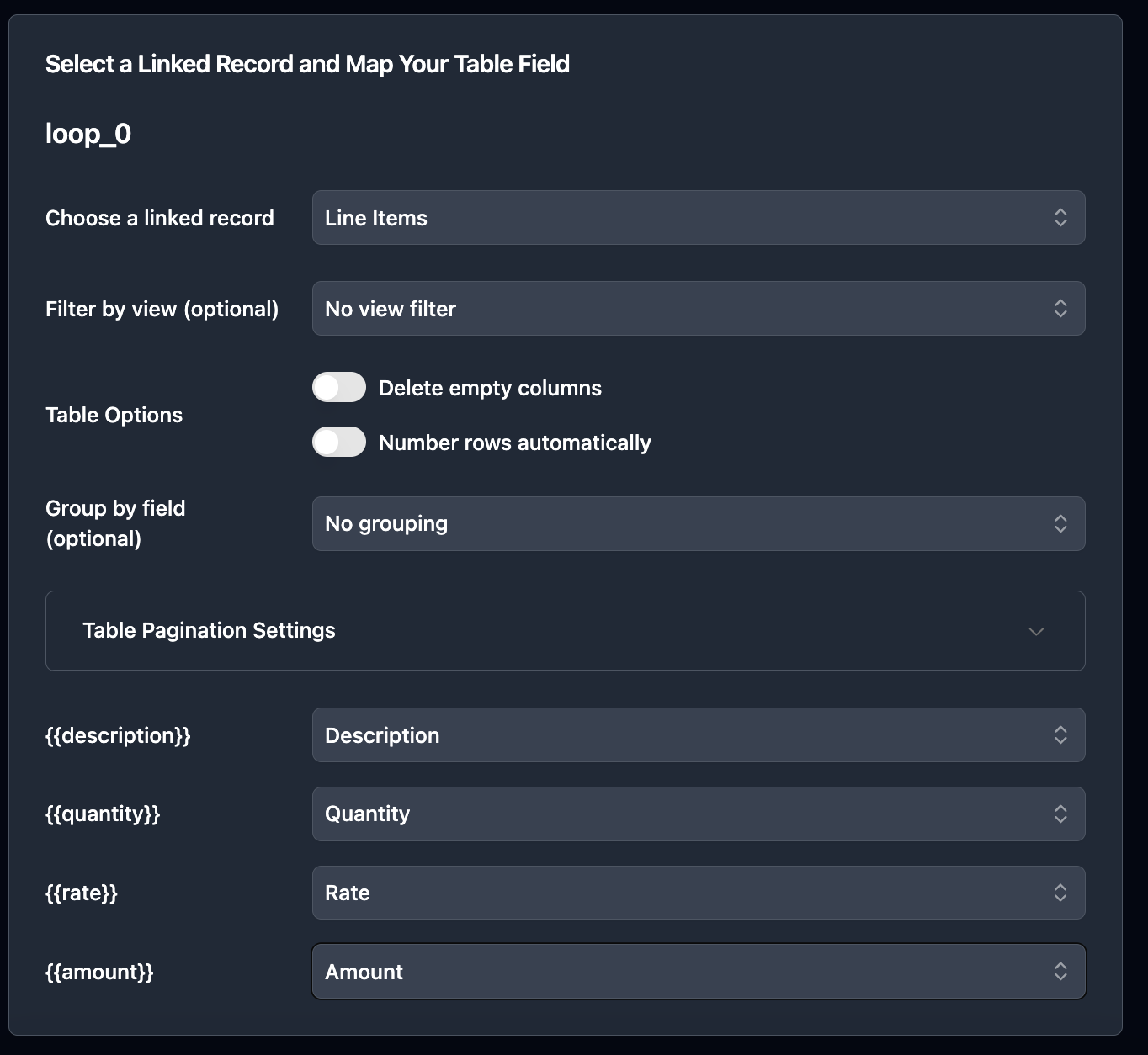 TypeFlow line items configuration