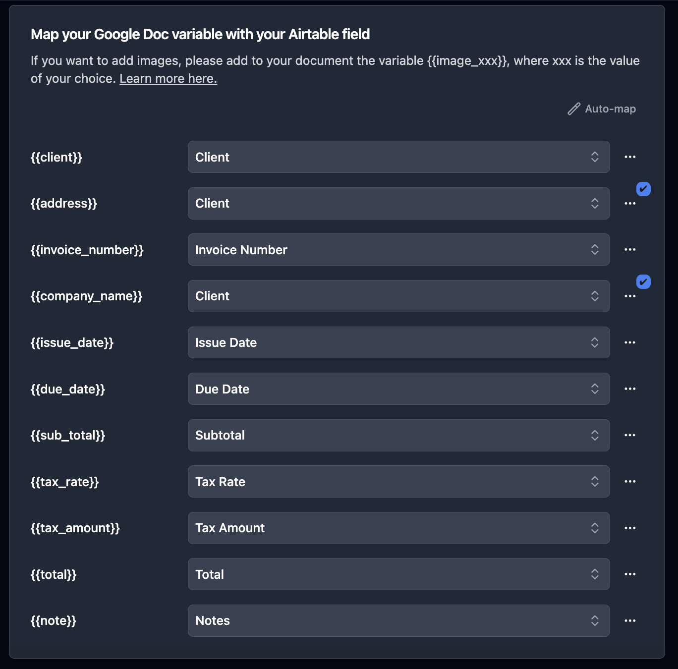 TypeFlow field mapping interface
