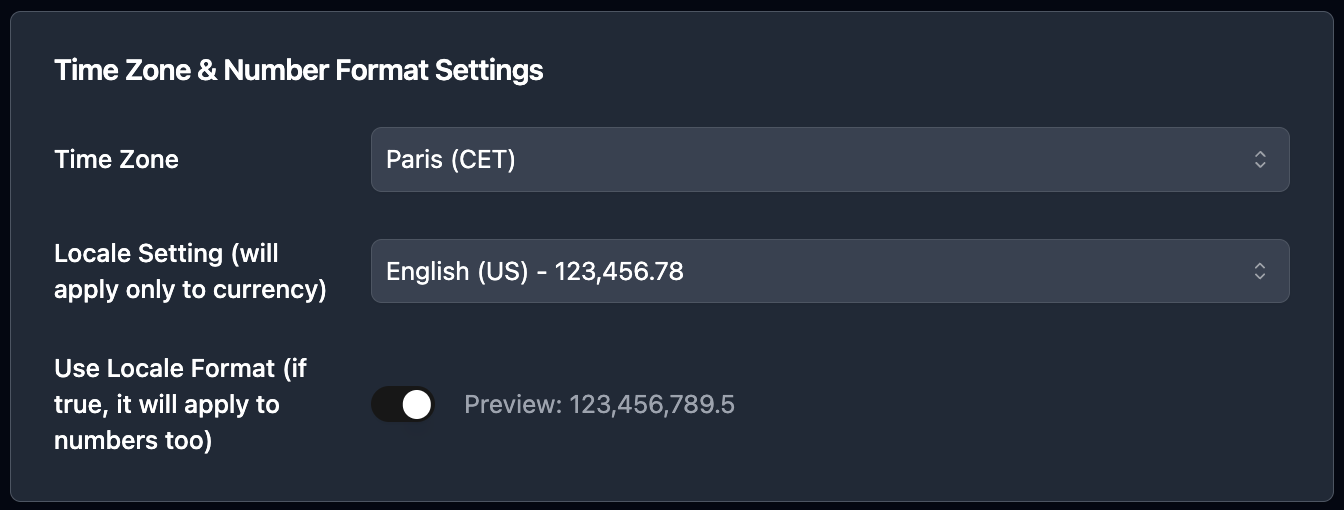 TypeFlow locale settings for date and currency formatting