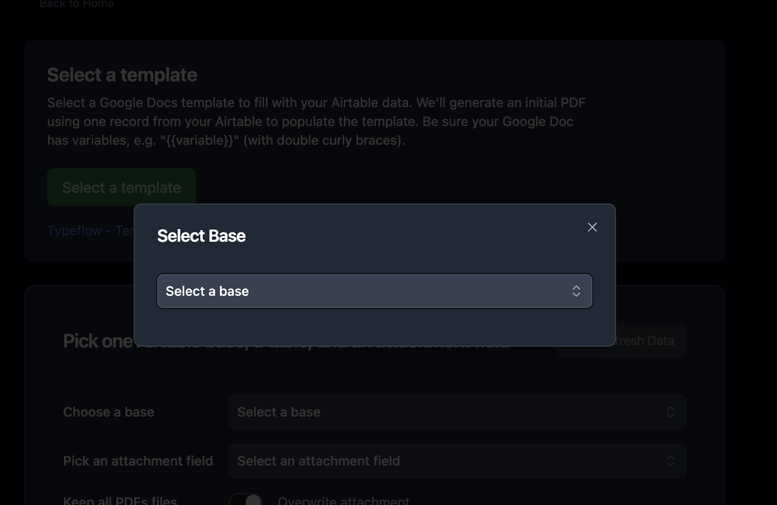 Select your Airtable base