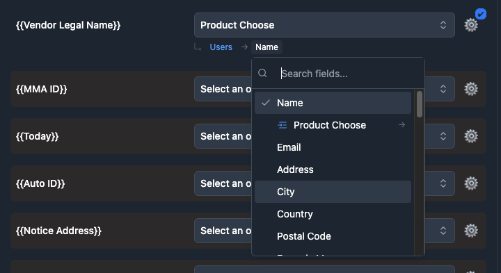Select a field from the linked table - Name, Email, Address, City all available