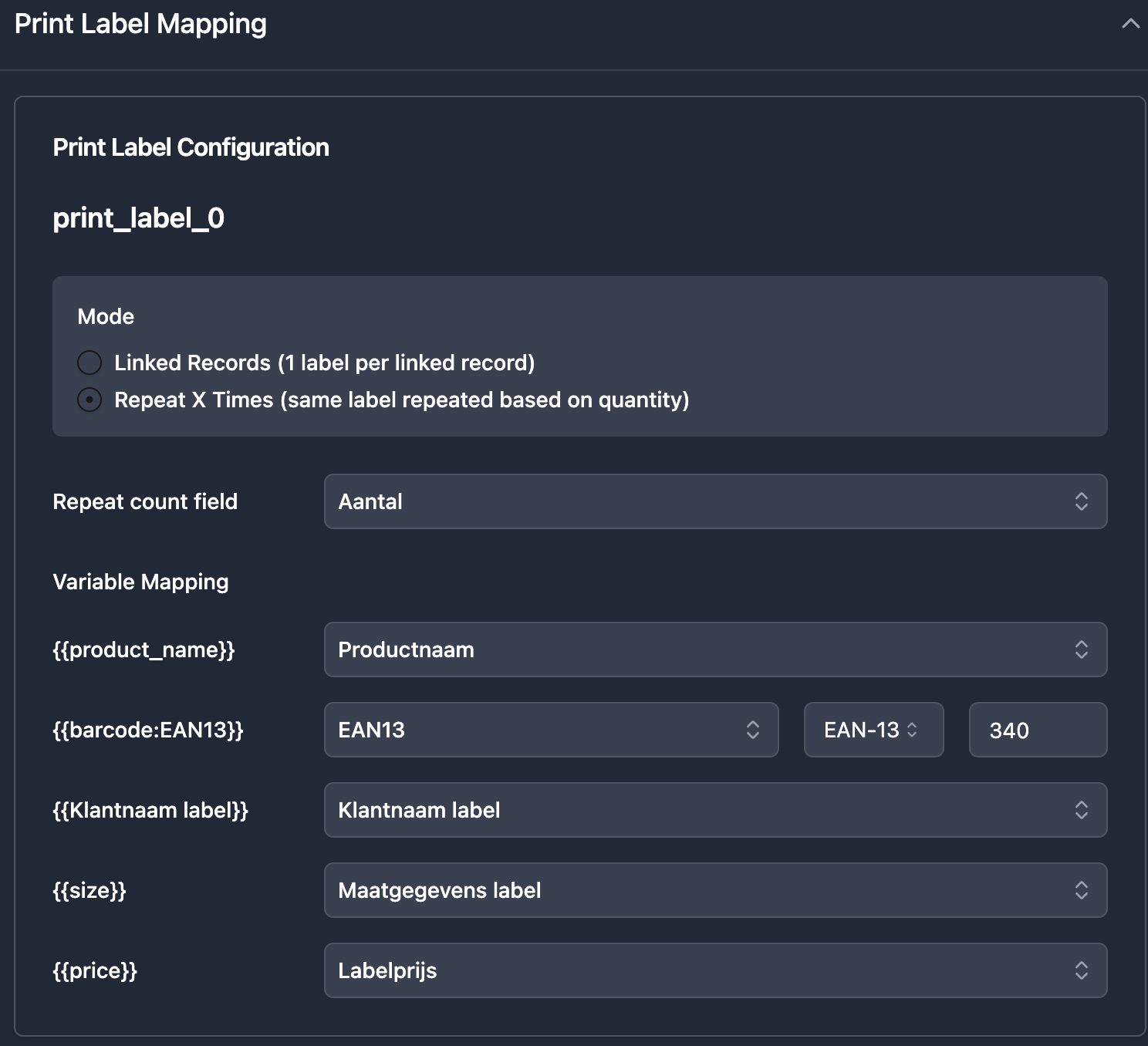 Print label mode option in TypeFlow