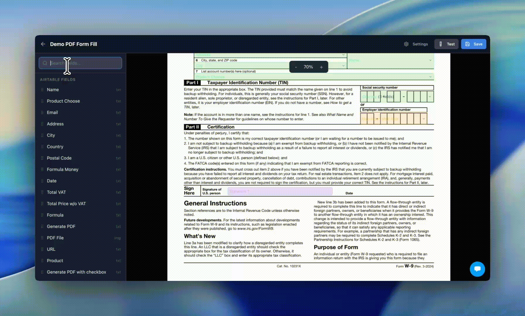 Drag and drop an Airtable field onto the PDF