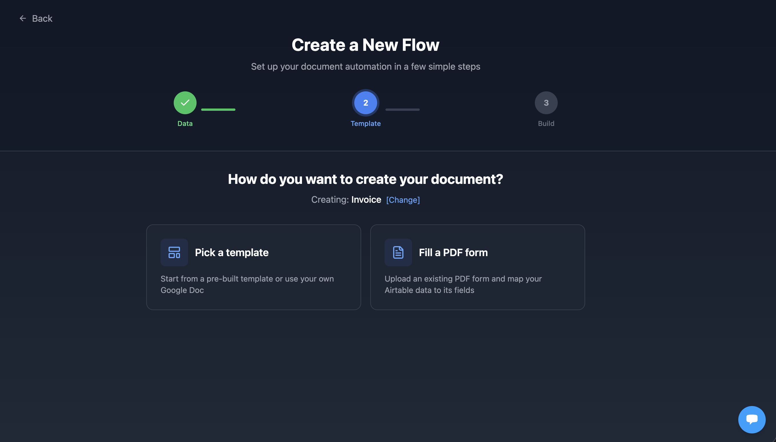 Choose between Pick a template or Fill a PDF form