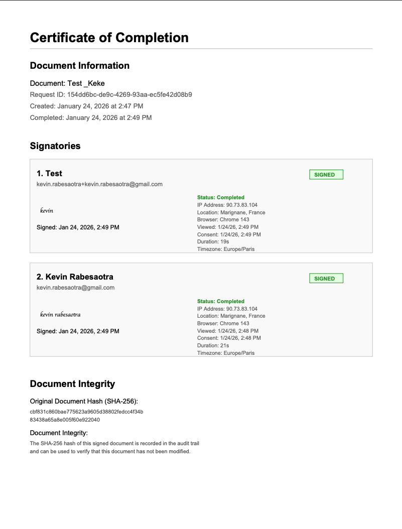 Certificate of Completion example