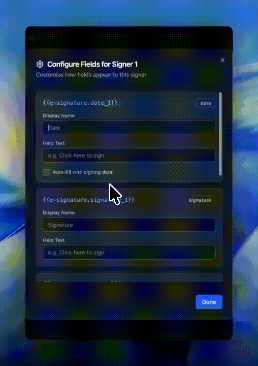 Configuring display names for e-signature fields
