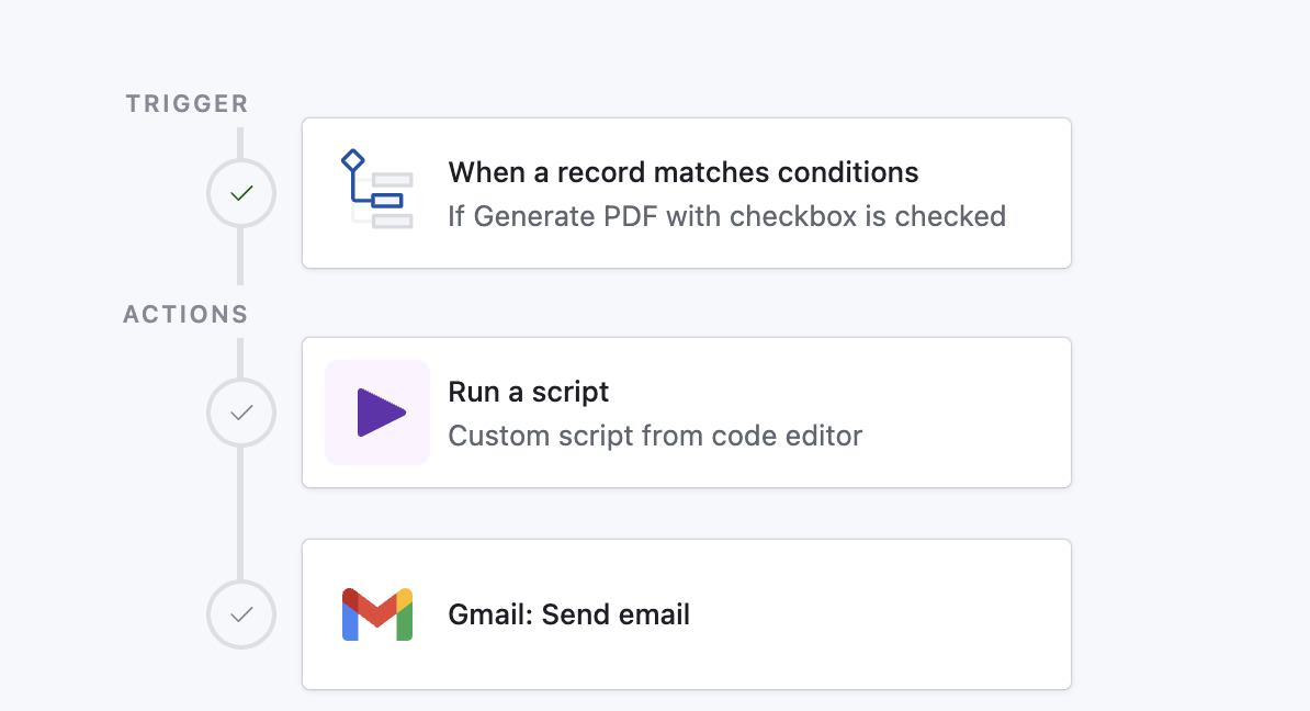 Airtable Automation interface configured to trigger TypeFlow PDF generation automatically when Airtable records are created or updated