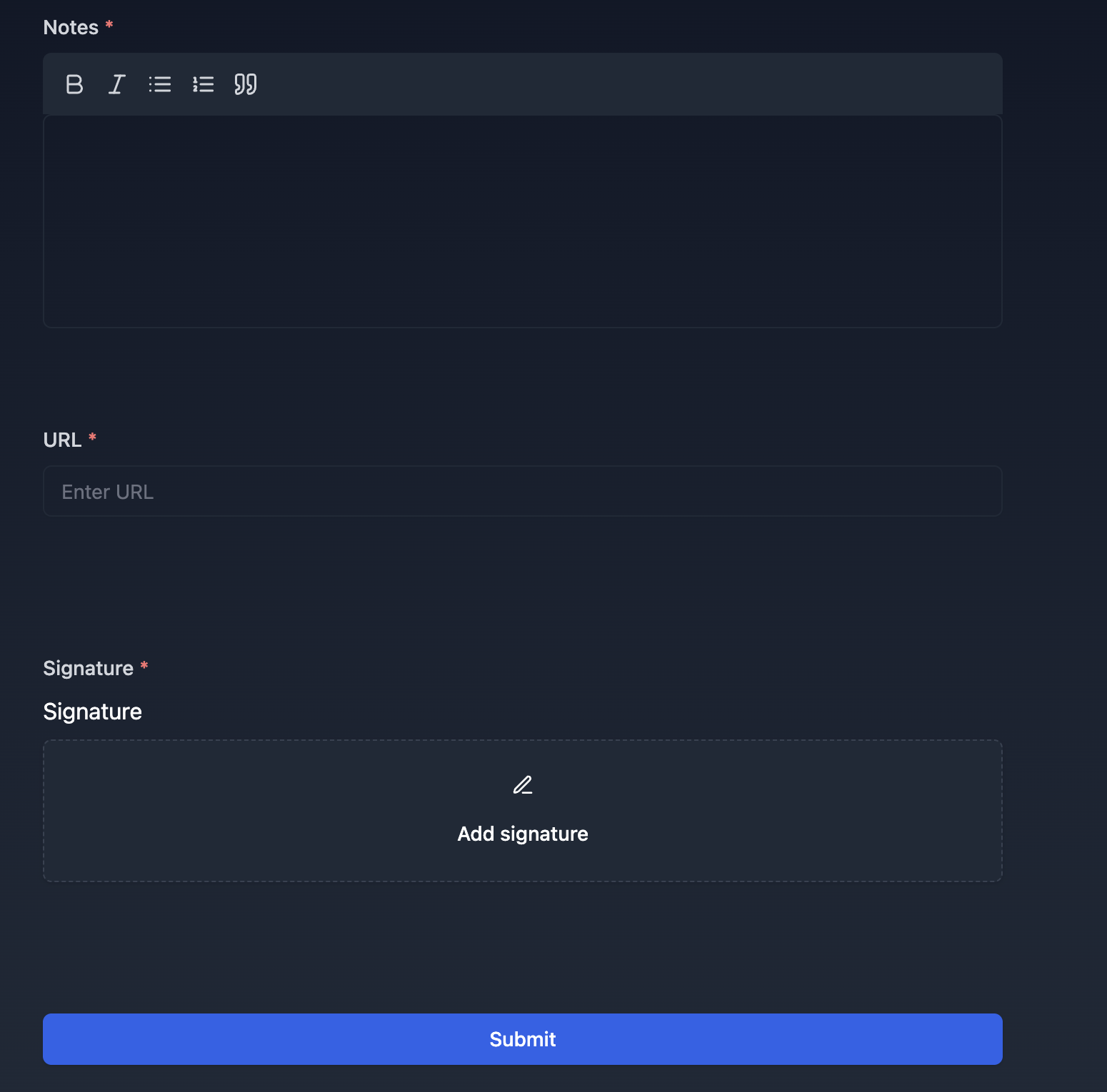 TypeFlow Form Builder interface with signature capture fields - Client-facing form that generates PDFs and saves data to Airtable automatically